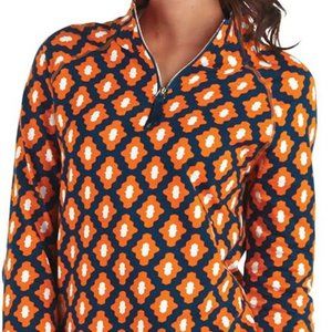 Mud Pie Poppy Pullover Women’s Small 4-6 Navy Orange 1/4 Zip Light Weight Cotton
